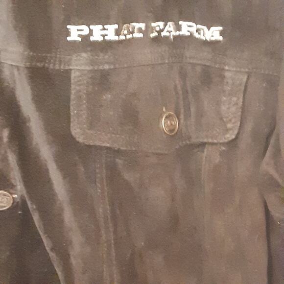 Vintage Phat Farm Mens 2XL Black Suede Leather Jacket Hip-Hop 90s Button - Picture 2 of 12